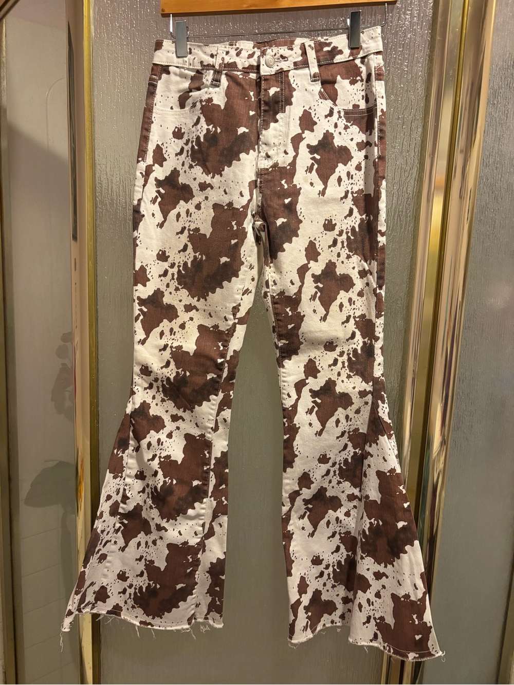 Saints & Hearts Cow-Print Flare Bell Bottom Jeans Size M